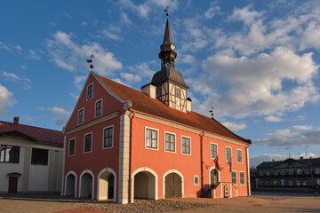 Bauska cityscape, town hall in Bauska city, Latvia.
