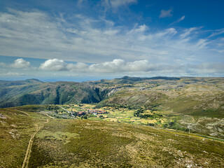 Fototapeta na wymiar Aerial view near weather radar in Serra da Freita, Arouca Geopark, Portugal. Mountain view