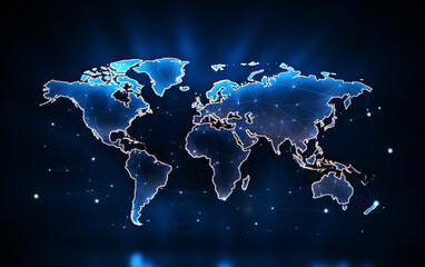Fototapeta na wymiar Digital world map hologram blue background