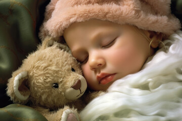 #2 A baby peacefully zonked out head resting gently on a soft pillow with cuddly blankets providing a cozy embrace