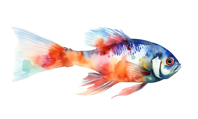 Watercolor illustration of a vibrant fish on a white background , generative AI
