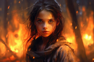With a fire in her eyes a girl looks onward showing her unwavering will to survive