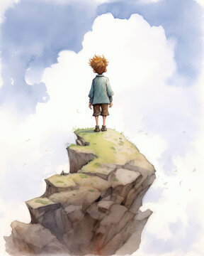 Perched on top of a small boulder the little prince surveys the horizon expecting a grand adventure to come
