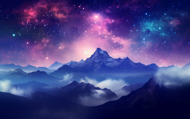 Galaxy nature aesthetic background starry sky mountain remixed media