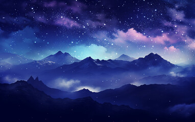Naklejka premium Galaxy nature aesthetic background starry sky mountain remixed media