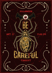 Halloween poster with spider in steampunk style