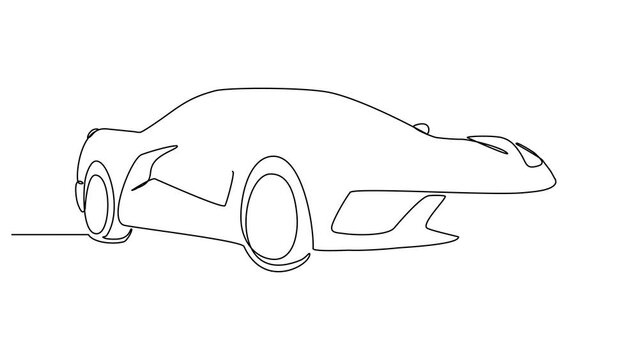 Animated self drawing of a car. Design of land transportation concept illustration in simple linear animation. Sport and classic transportation concept design with full length animation.