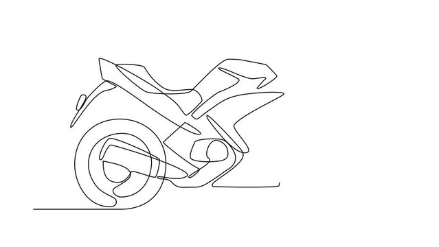 Animated self drawing of a motorcycle. Design of land transportation concept illustration in simple linear animation. Sport and classic transportation concept design with full length animation.