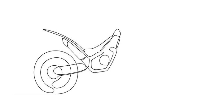 Animated self drawing of a motorcycle. Design of land transportation concept illustration in simple linear animation. Sport and classic transportation concept design with full length animation.