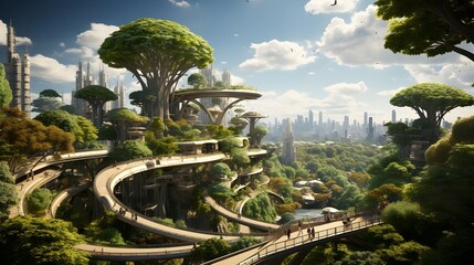 Fototapeta na wymiar Megatowers of Tomorrow: A Futuristic Vision of Sustainable Urban Harmony