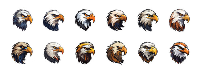 Set of Falcon Mascot Logos, Variation of Falcon Head Mascot Logo, Falcon, Eagle or Hawk, Emblem, Vector illustration isolated on background, Falcon logo collection, tshirt print design