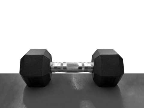 Black metal dumbbell on black background isolated  PNG transparent - Powered by Adobe