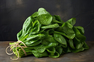 Fresh spinach on a wooden table - obrazy, fototapety, plakaty