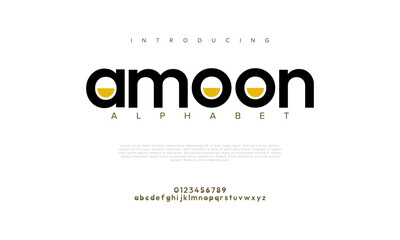 Amoon creative modern urban alphabet font. Digital abstract moslem, futuristic, fashion, sport, minimal technology typography. Simple numeric vector illustration