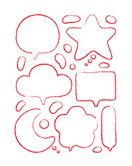 Hand drawn doodle style talk speech bubble illustration. Illustration drawn with red crayons.