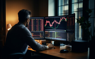 Obraz na płótnie Canvas Business man trader investor analysis for stock market concept for trading fund data statistic