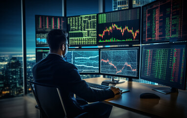 Business man trader investor analysis for stock market concept for trading fund data statistic