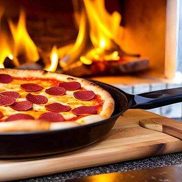 Warm Pizza Coming Out Of A Wood-fired Oven