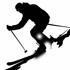 Silhouette of skier on steep mountain slope