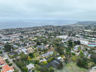 Obraz premium Aerial view of Del Mar coastline and beach, San Diego County, California, USA. Pacific ocean 