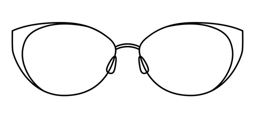 Almond frame glasses fashion accessory illustration. Sunglass front view for Men, women, unisex silhouette style, flat rim spectacles eyeglasses with lens sketch outline isolated on white background