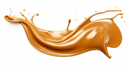 Splash of liquid caramel on a white background