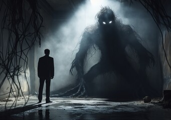 Businessman in the shadow of a ghost monster