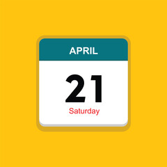 saturday 21 april icon with yellow background, calender icon