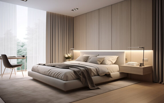 Modern Apartment Bedroom Comfortable Bed Near Window