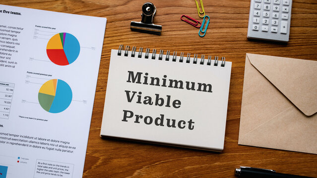 There is notebook with the word Minimum Viable Product. It is as an eye-catching image.