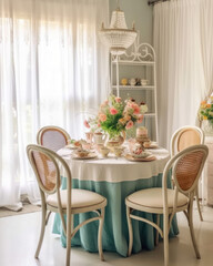 a vintage dining room with pastel colors
