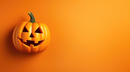 Happy halloween flat lay mockup with pumpkin on orange background. Generative AI