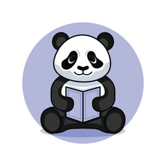 cute panda reading a book cartoon style illustration