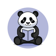 cute panda reading a book cartoon style illustration © Vectordream