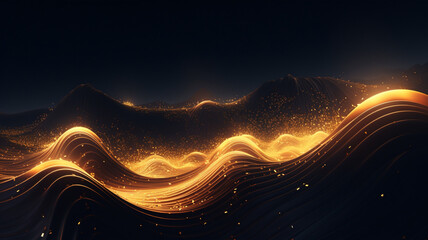Golden glitter swirl on a dark background, in the style of spiritual landscape. Ai Generative - obrazy, fototapety, plakaty