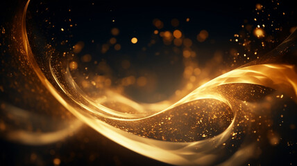 Golden glitter swirl on a dark background, in the style of spiritual landscape. Ai Generative