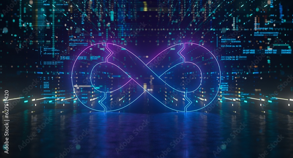 Wall mural devops software development operations infinity symbol. web development concept in isometric design.