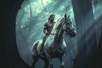 Majestic centaur, human and equine harmony in magical forest., generative IA - obrazy, fototapety, plakaty