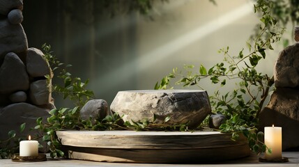 石のオブジェと石の小物の展示台