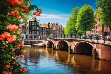 Obraz premium Amsterdam Netherlands travel destination. Tour tourism exploring.