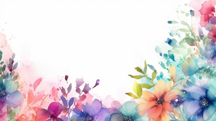 Fototapeta na wymiar Frames of colorful flowers in watercolor. Backgrounds with flowers, plants and natural motifs in watercolor. Celebrations, congratulations, romantic dates...