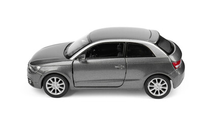 Grey car isolated on white. Children's toy