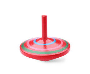 One bright spinning top isolated on white. Toy whirligig