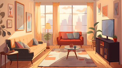 モダンでエレガントなリビングルームのイラスト No.013 | An illustration of a modern and elegant living room Generative AI
