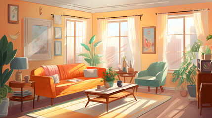 モダンでエレガントなリビングルームのイラスト No.014 | An illustration of a modern and elegant living room Generative AI