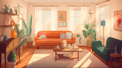 モダンでエレガントなリビングルームのイラスト No.016 | An illustration of a modern and elegant living room Generative AI