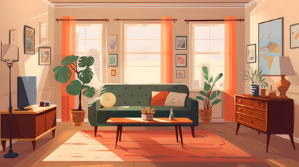 モダンでエレガントなリビングルームのイラスト No.043 | An illustration of a modern and elegant living room Generative AI