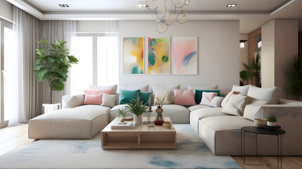 モダンでエレガントなリビングルームのイラスト No.060 | An illustration of a modern and elegant living room Generative AI