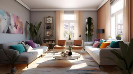 Obraz na płótnie Canvas モダンでエレガントなリビングルームのイラスト No.047 | An illustration of a modern and elegant living room Generative AI
