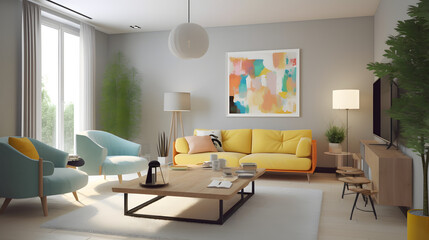モダンでエレガントなリビングルームのイラスト No.076 | An illustration of a modern and elegant living room Generative AI